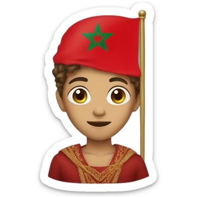 A boy wearing a mask bearing the flag of the Kingdom of Morocco  sticker