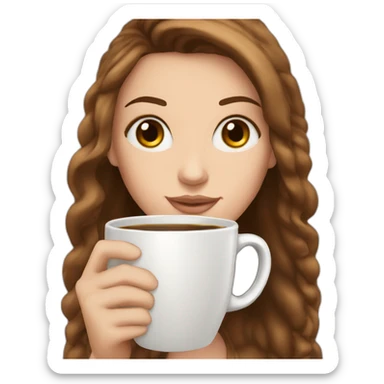 white girl brown hear and cup of coffee in hand sticker