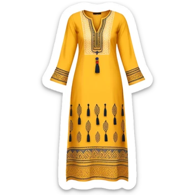 Long yellow kurti with block prints and tassels sticker
