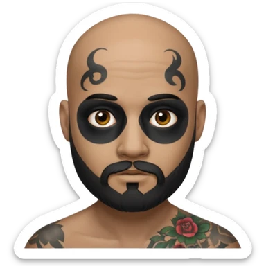 bald bearded man with black face tattoo sticker