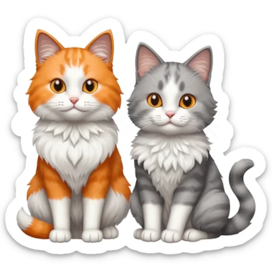 a realistic looking very fluffy grey and white cat with grey legs and white paws, sitting next to another cat sticker