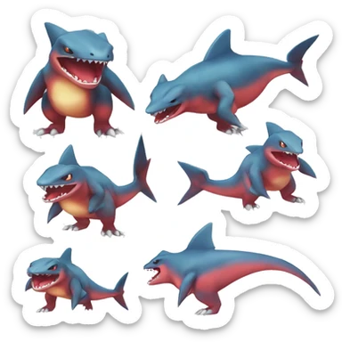 Sharpedo-Charmeleon-Gible-Larvitar-Fakémon Full Body sticker