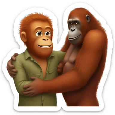 Orangutan hugging a human ginger man  sticker