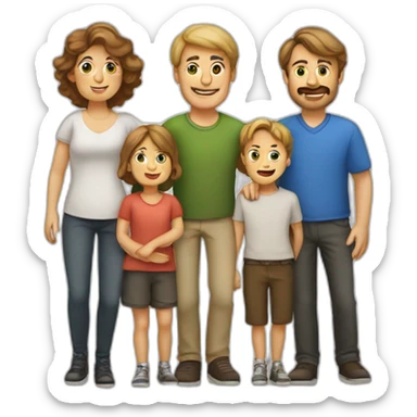Exactly 5 person European Family consisting of 1 Man, 1 Woman and 3 Boys sticker