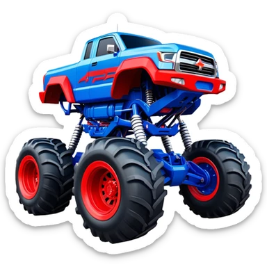 Avenger - Monster Jam (Model Year: 2021) (Iconic colour: Blue and red) - A dynamic monster truck with a split-color scheme: predominantly blue accented by bold red elements. Focus on strong, angular lines and vivid contrasting colors that evoke high energy and a futuristic, rebellious style. sticker