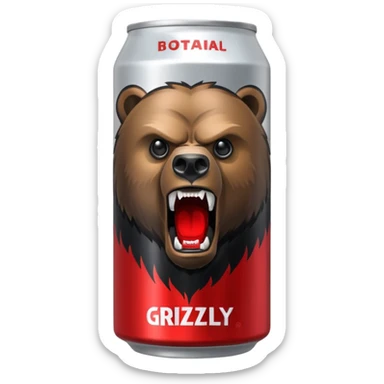 an adult energy drink with picture of angry bear on it sticker