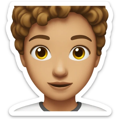 young woman with brown hair wearing a t-shirt. Show from the shoulders up sticker