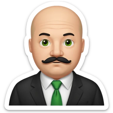 fat Bald guy with thick black mustache & green tie sticker