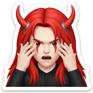 Long haired headbanging with hands in devil horns position sticker
