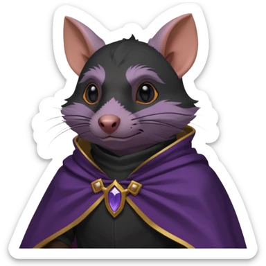 alors ce raton laver doit être équipé d'une cape de thieving noir avec trim bordure mauve comme dans le jeu old school runescape. au centre de la cape une icone de masque de voleur est visible . l'expression du visage du raton est ultra surpris "shock" sticker