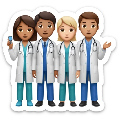 Create four doctors standing together as a group. sticker