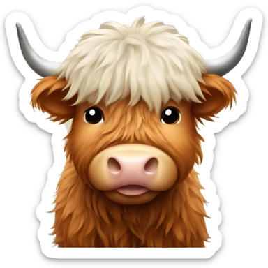Cute fluffy highland cow eating sticker