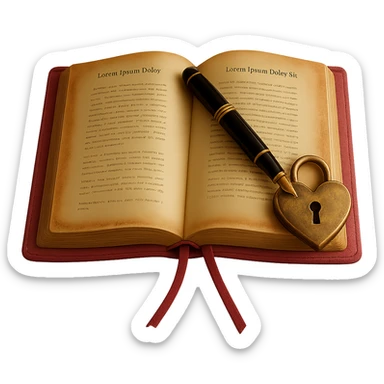 Add a heart-shaped lock to the pink leather-bound diary. Keep the background transparent. Make it realistic and detailed. sticker