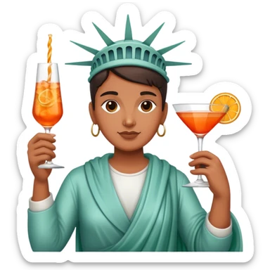 STATUE OF LIBERTY WITH AN APEROL SPRITZ COCKTAIL sticker