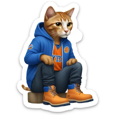 cat in timbs, New York knicks jersey sticker