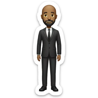 Full length suited bald headed black man with a beard sticker