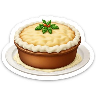 Cinematic Realistic Shepherd's Pie Dish Emoji, depicted with rich, savory minced lamb and vegetable filling topped with creamy mashed potatoes, rendered with exquisite detail and natural warm lighting that highlights its homestyle appeal. sticker