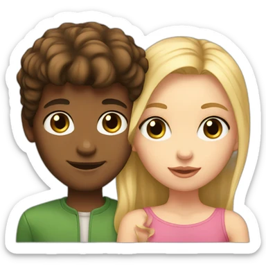 Girl with brown eyes and brown hair kisses boy with blonde hair and green eyes who looks like a model sticker