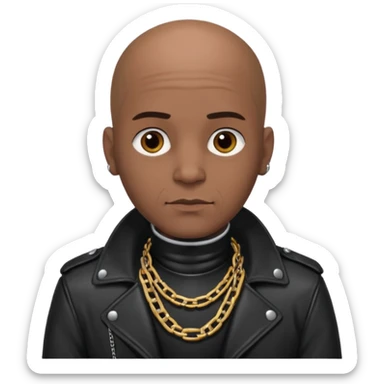 Bald dark leather clad guy wearing thick heavy chain collar sticker