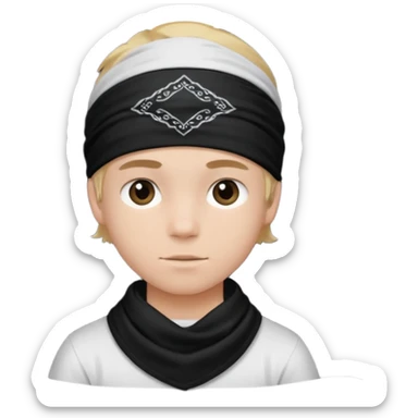 Make a boy wearing black bandana with some design on it  sticker