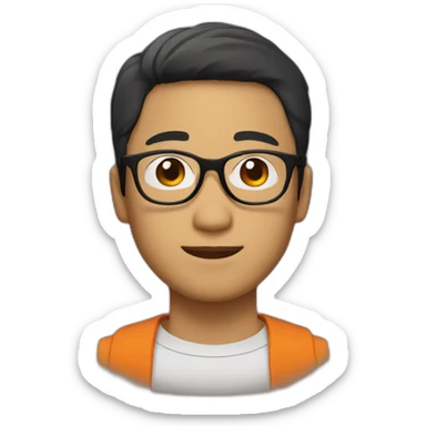 asian black hair man　wearing round orange glasses sticker