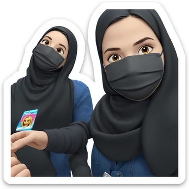masked girl with id card sticker