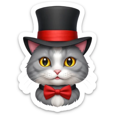 Chat avec un nœud rouge et un chapeau de magicien sticker