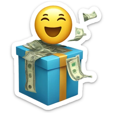Money flying out of present box sticker