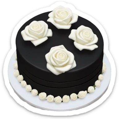 black cake with white roses on top sticker