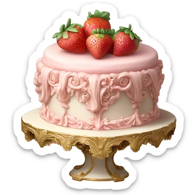 vintage rococo highly detailed pale pink cake with strawberries sticker