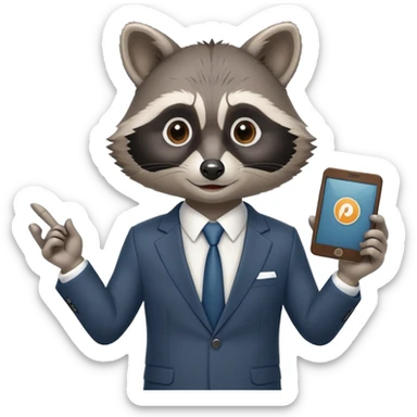business raccoon in suit giving a PowerPoint presentation sticker