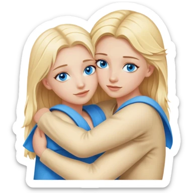 Two blonde girls with blue eyes hug each other sticker