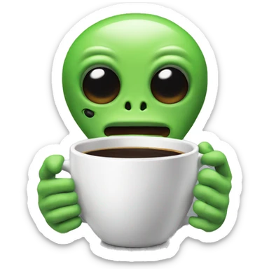 an alien with a cup of coffee and a cigarettes'  sticker