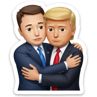 sad realistic elon musk with donald trump hugging him sticker