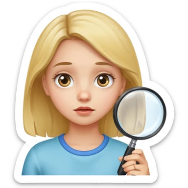 curious girl looking down at something through a magnifying glass sticker