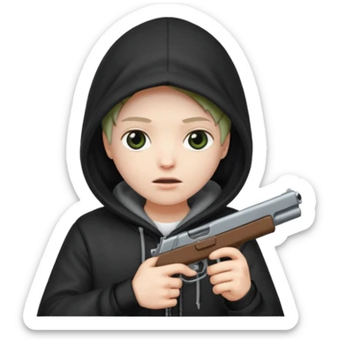 Una persona encapuchada con una pistola sticker
