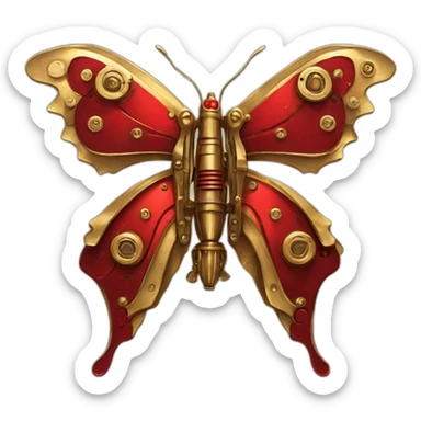 Red metal and gold steampunk butterfly sticker