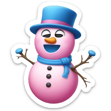 Pink snowman with blue hat singing sticker