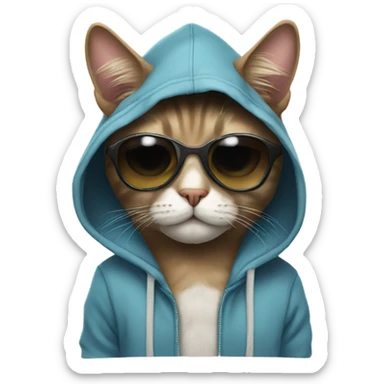 Cat wearing a hoodie and sunglasses sticker