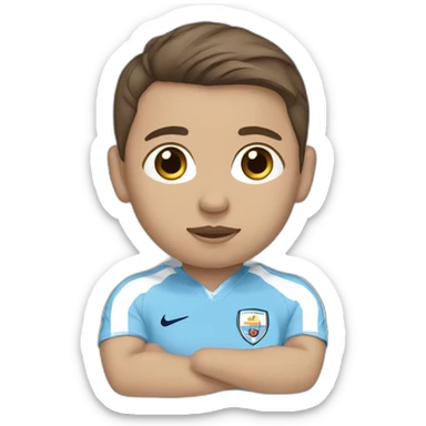 baby brown hair and eyes wearing Manchester City football shirt sticker