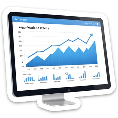 computer screen displaying a single presentation slide with a title line and chart icon sticker