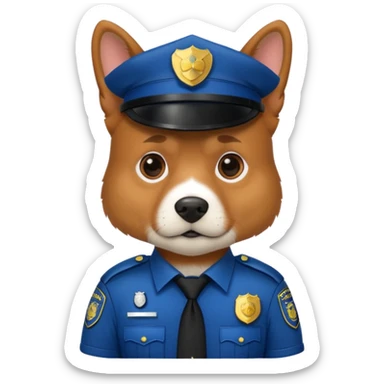 A dog dressed as a police officer, looking serious and observant sticker