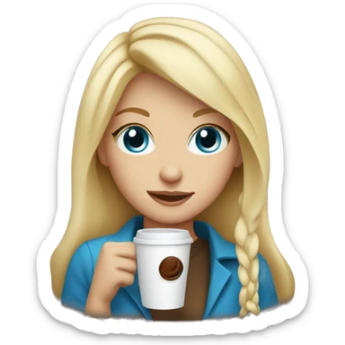 Blonde girl with blue eyes holding a coffee  sticker