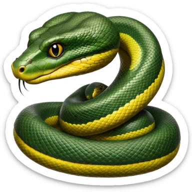 A photo-realistic digital illustration of a Green Anaconda, chest upward, with a broad, flat head, muscular body, and high-set eyes. Its olive-green body is covered with symmetrical, bold black oval spots, and its smooth, glossy scales highlight its large, powerful build. sticker