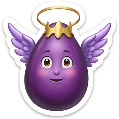 Realistic eggplant from the side wearing an angel halo sticker