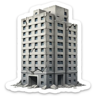 A high-rise building that is cracking and collapsing sticker