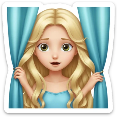 Cinematic Adorable Rapunzel Portrait Emoji, Playfully peeking out from behind a curtain of hair, big sparkling eyes, cheeks flushed with excitement, exuding charm and innocence, an absolute delight! sticker