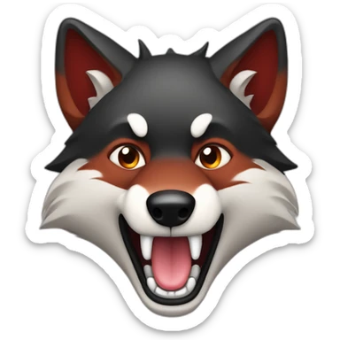 Red and black  Wolf innocent face mouth open and smile  sticker