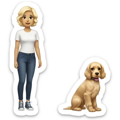 brunette girl short hair with blonde cocker spanielemoji
 sticker