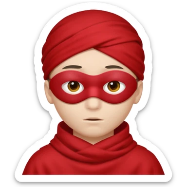boy wearing red cloth over eyes sticker